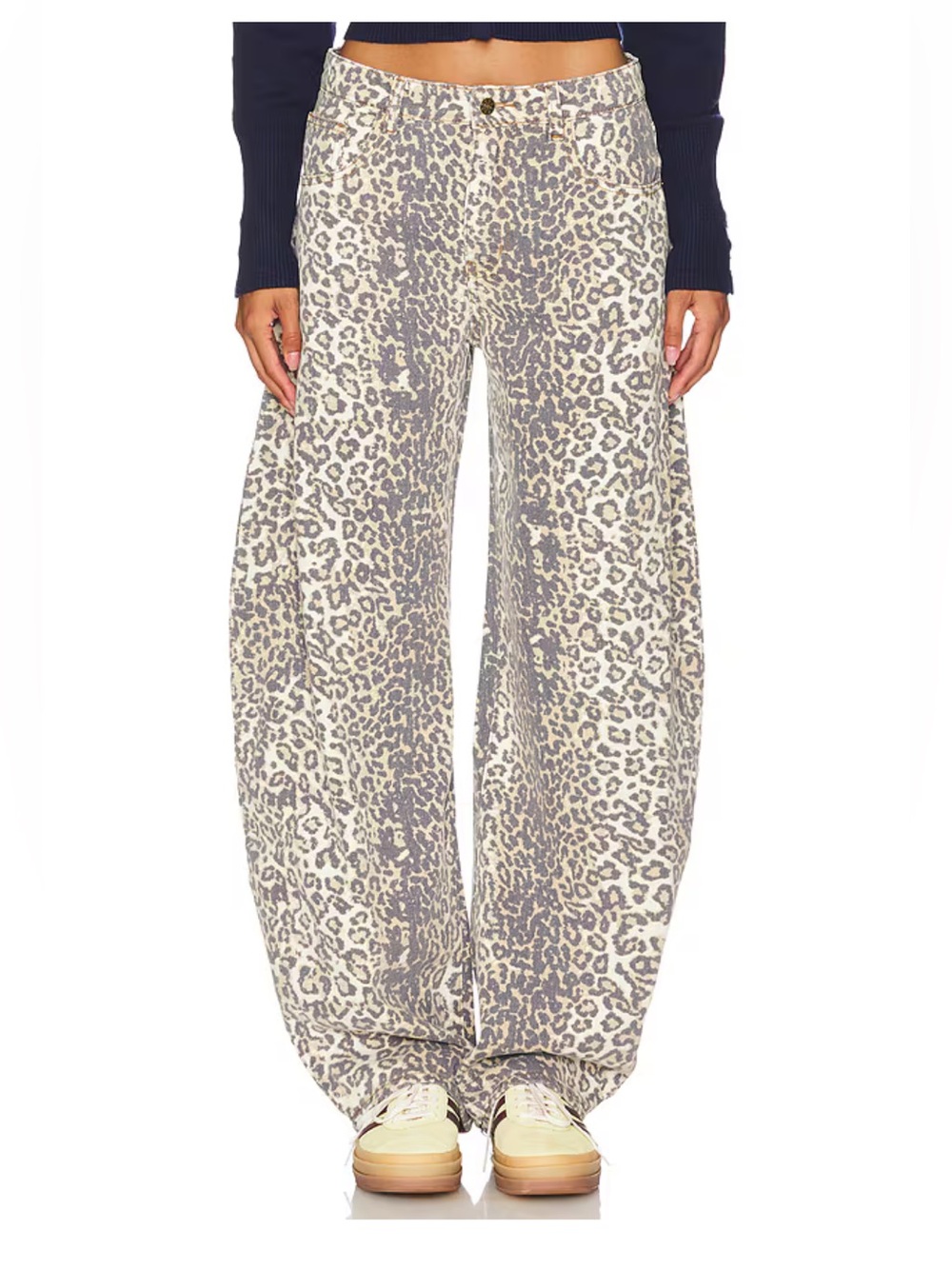 LIONESS Horseshoe Jeans Barrel Leg Leopard Print Fade Size S